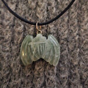Green aventurine gemstone bat pendant, NWOT, black cord, artisan, unisex
